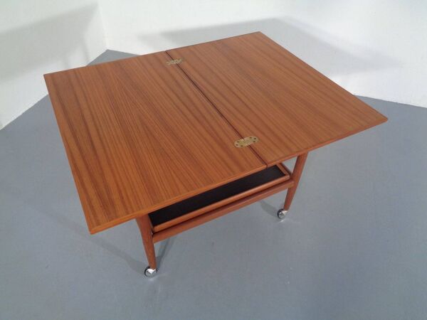 Teak Flip-Flop Expandable Cart with Removable Tray by Grete Jalk for Poul Jeppesens Møbelfabrik, Denmark, 1960s