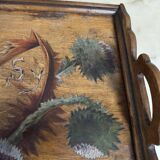 According to Emile GALLE: Rectangular wooden tray with marquetry decoration