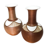 Pair of vintage Chinese porcelain vases circled with wicker