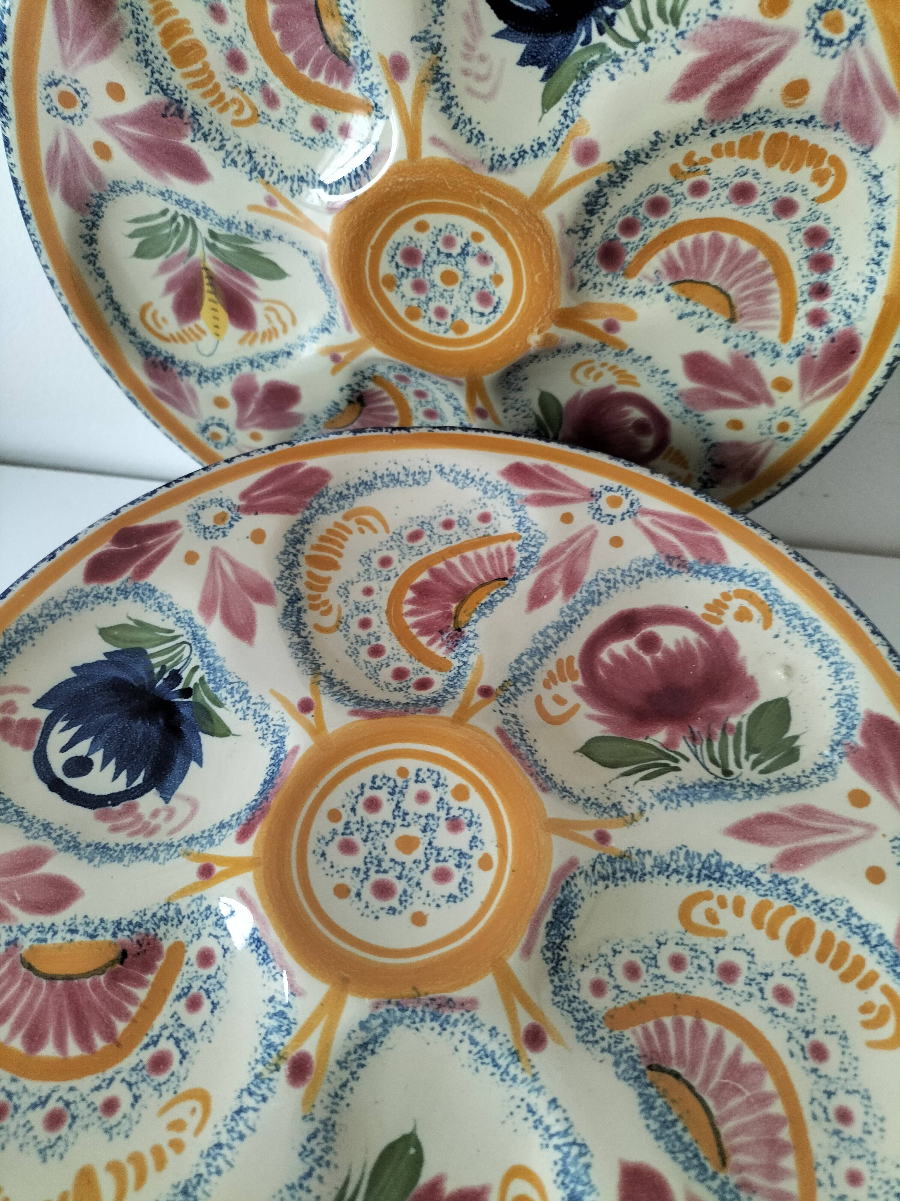 6 oyster plates Henriot Quimper decor 137 hand-painted