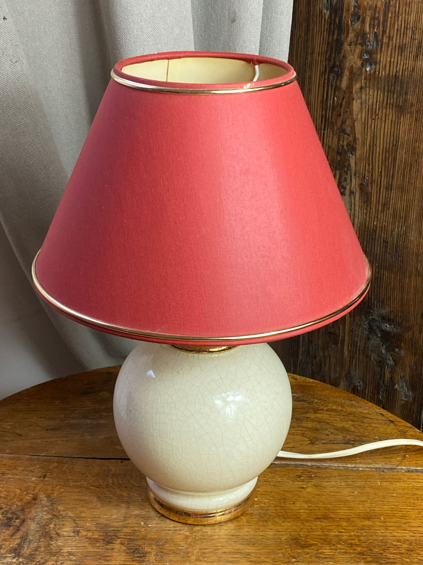 Cracked ceramic lamp, fabric shade, 1980s.