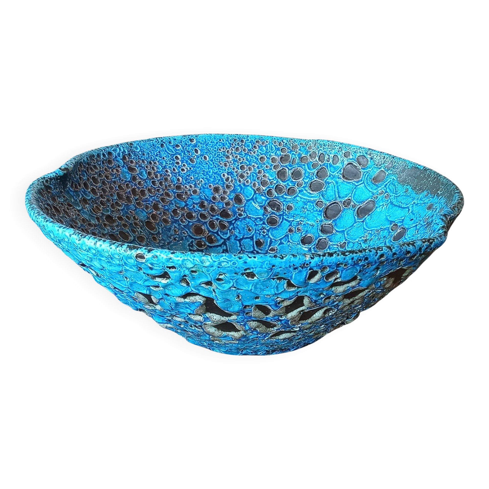 Vintage flat salad bowl Fat lava ceramic called eruptive