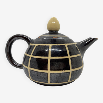 Paul jacquet, art-deco ceramic teapot with enamelled grid decoration