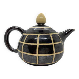 Paul jacquet, art-deco ceramic teapot with enamelled grid decoration