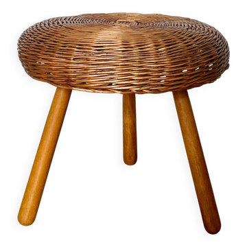 Vintage wicker tripod stool / side table in the manner of Tony Paul, 1960s