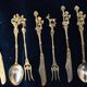 Set 11 of old cutlery with silver metal desert