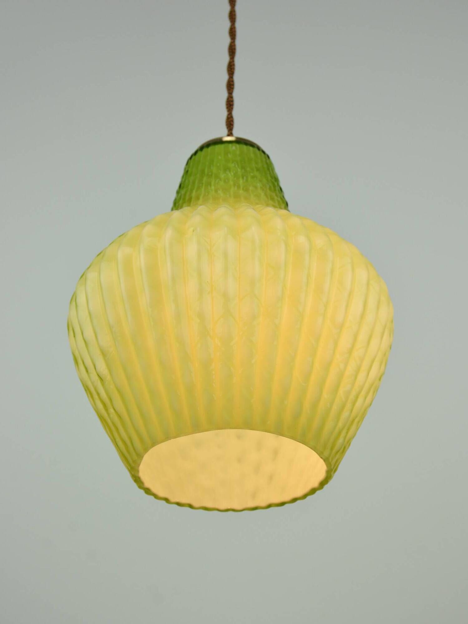 Old Rewired Green Textured Glass Pendant