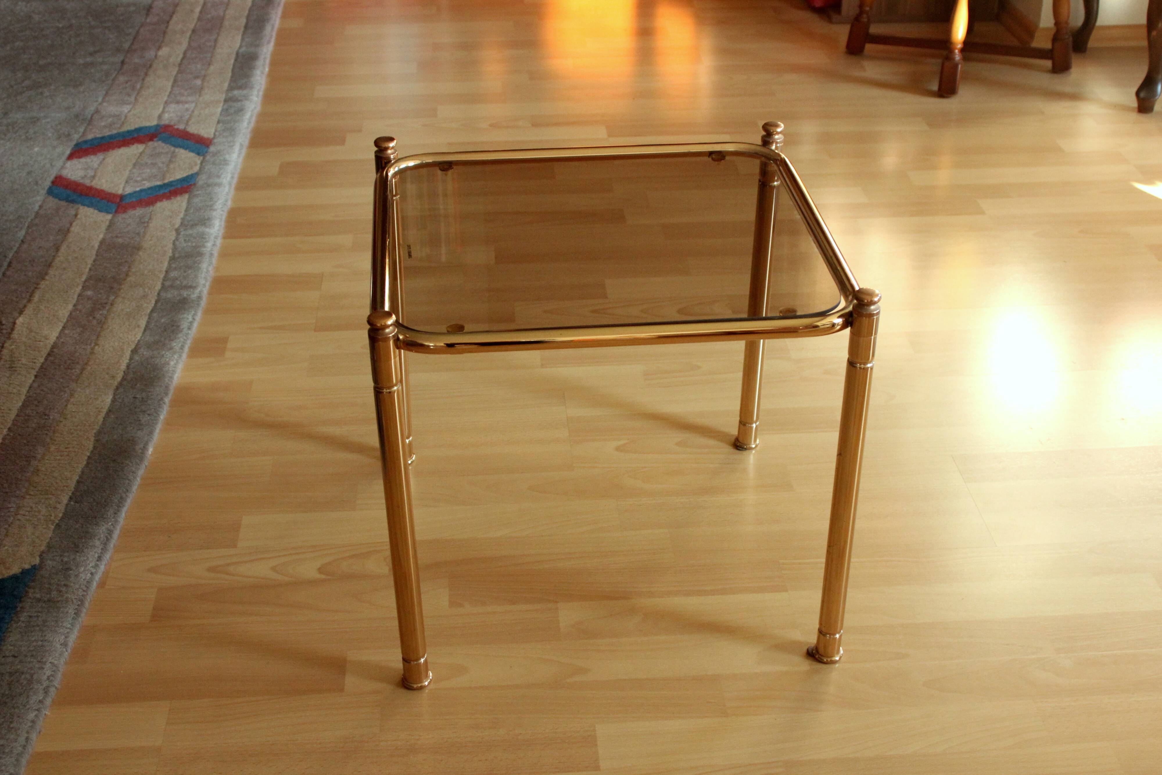 Space Age brass side table with smoked glass plate - vintage