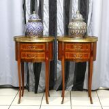 Pair of louis xv/louis xvi transition style marquetry bedside or living room tables
