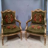 Pair of armchairs in gilded wood Louis XVI style