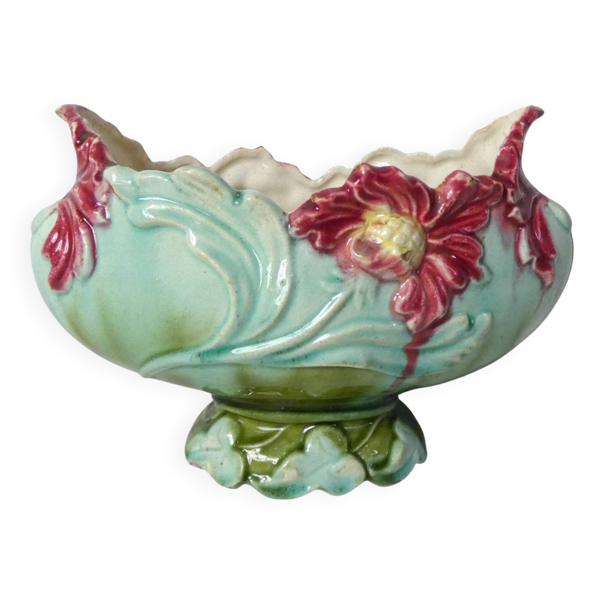 Old barbotine small earthenware planter