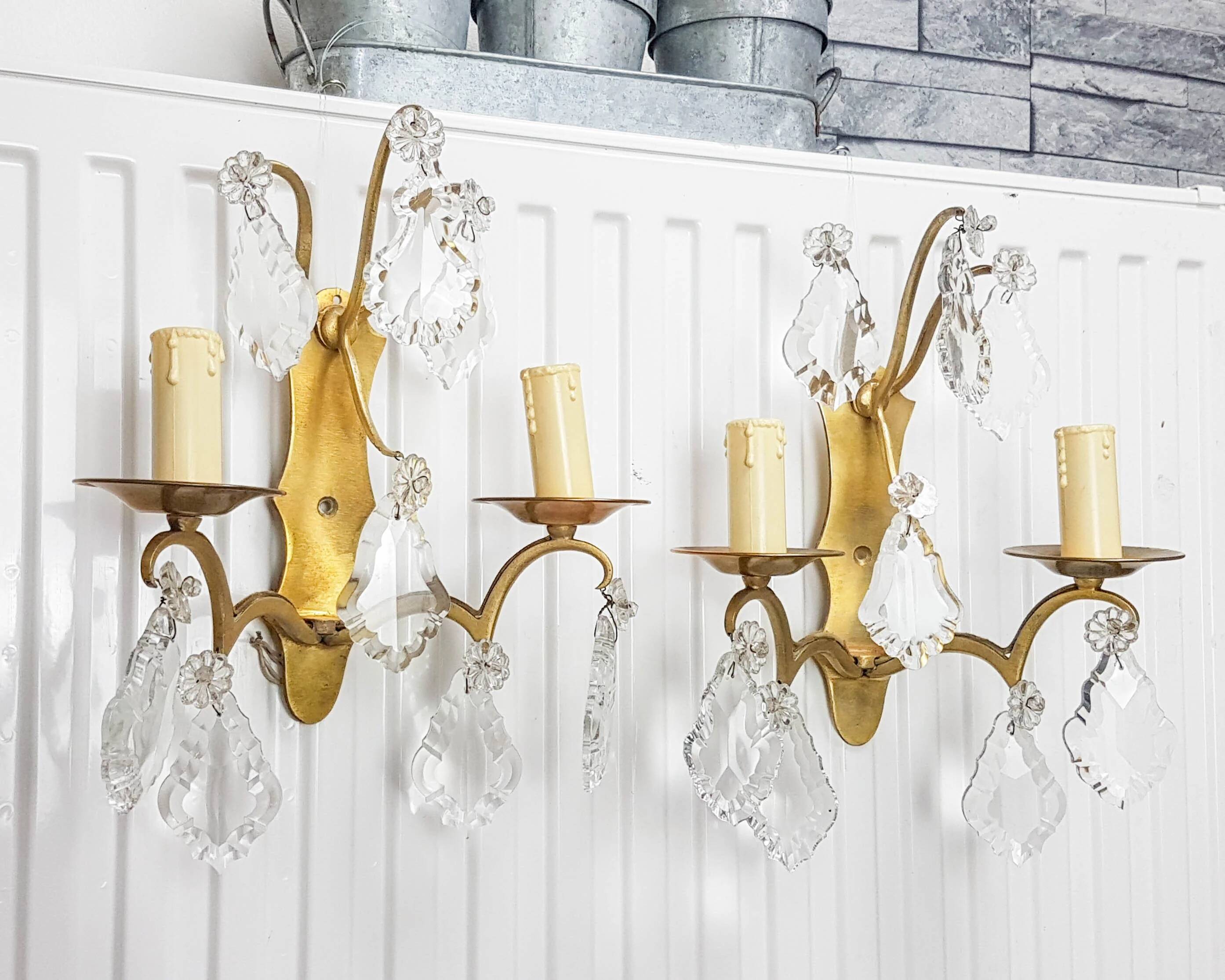 Pair of wall sconces in bronze and crystal – Empire Style – MG