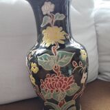 Large vintage ceramic vase with floral decoration