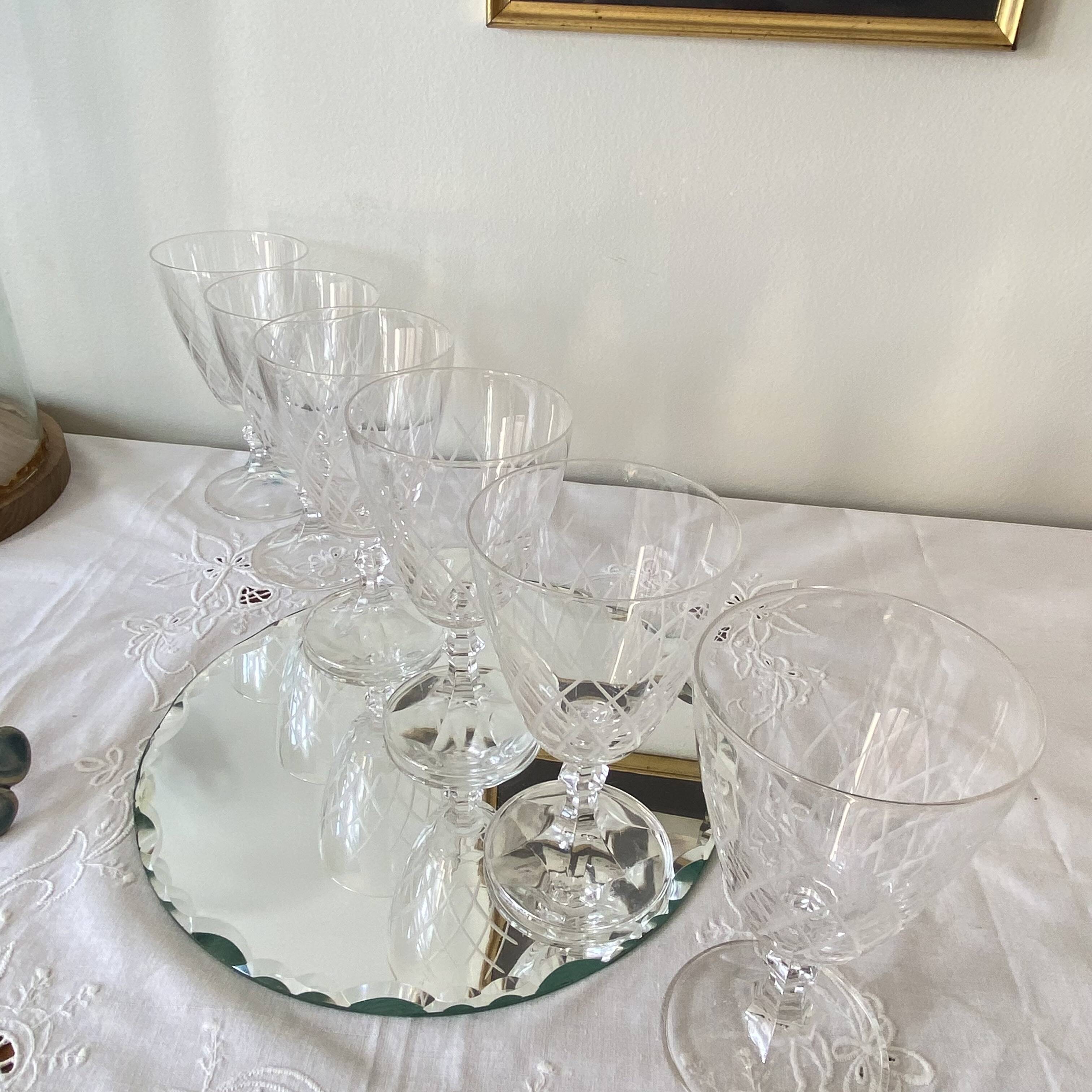 6 large antique engraved glasses for wine or water