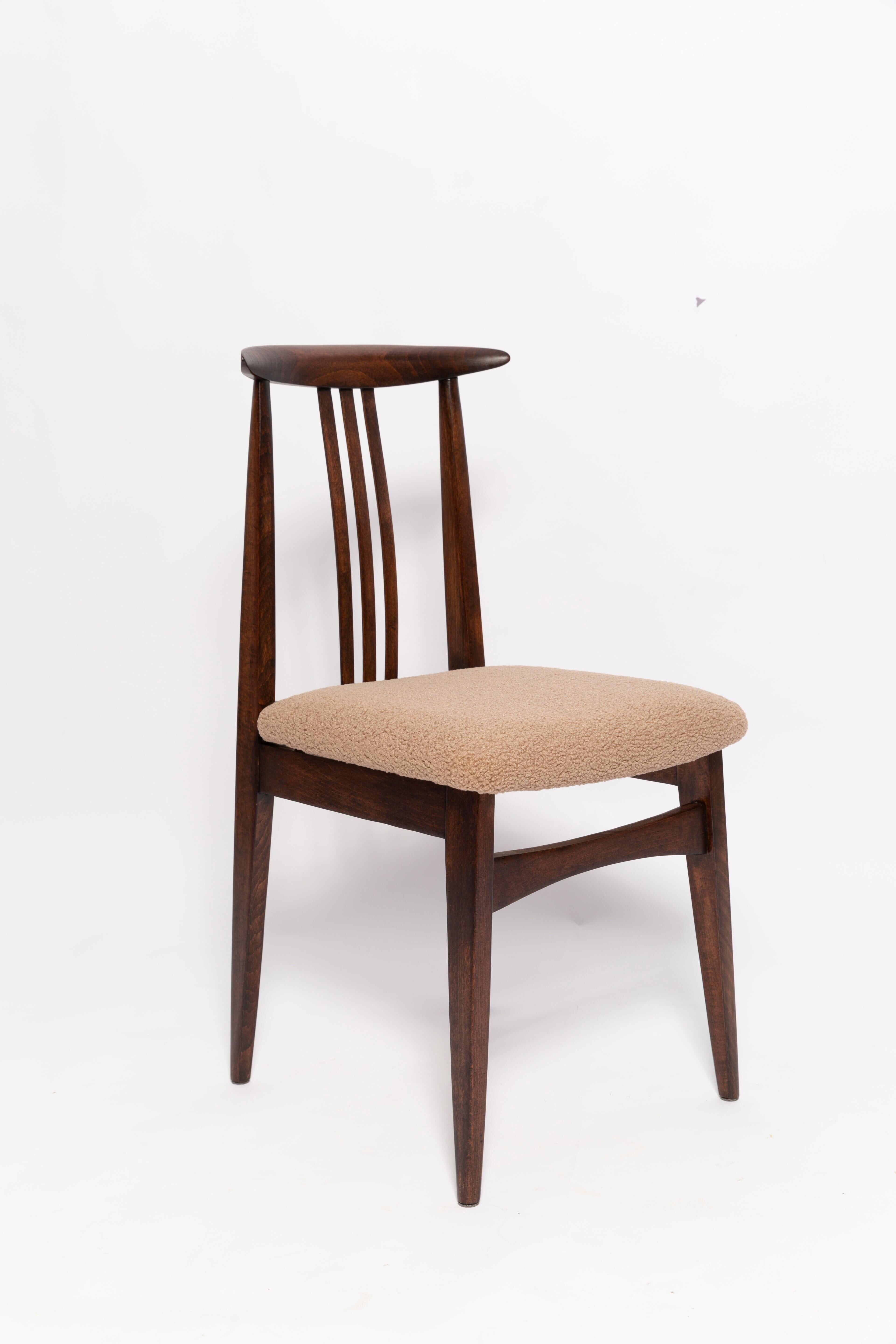 Mid-Century Latte Bouclé Chair, beech wood, M. Zielinski, Europe, 1960s