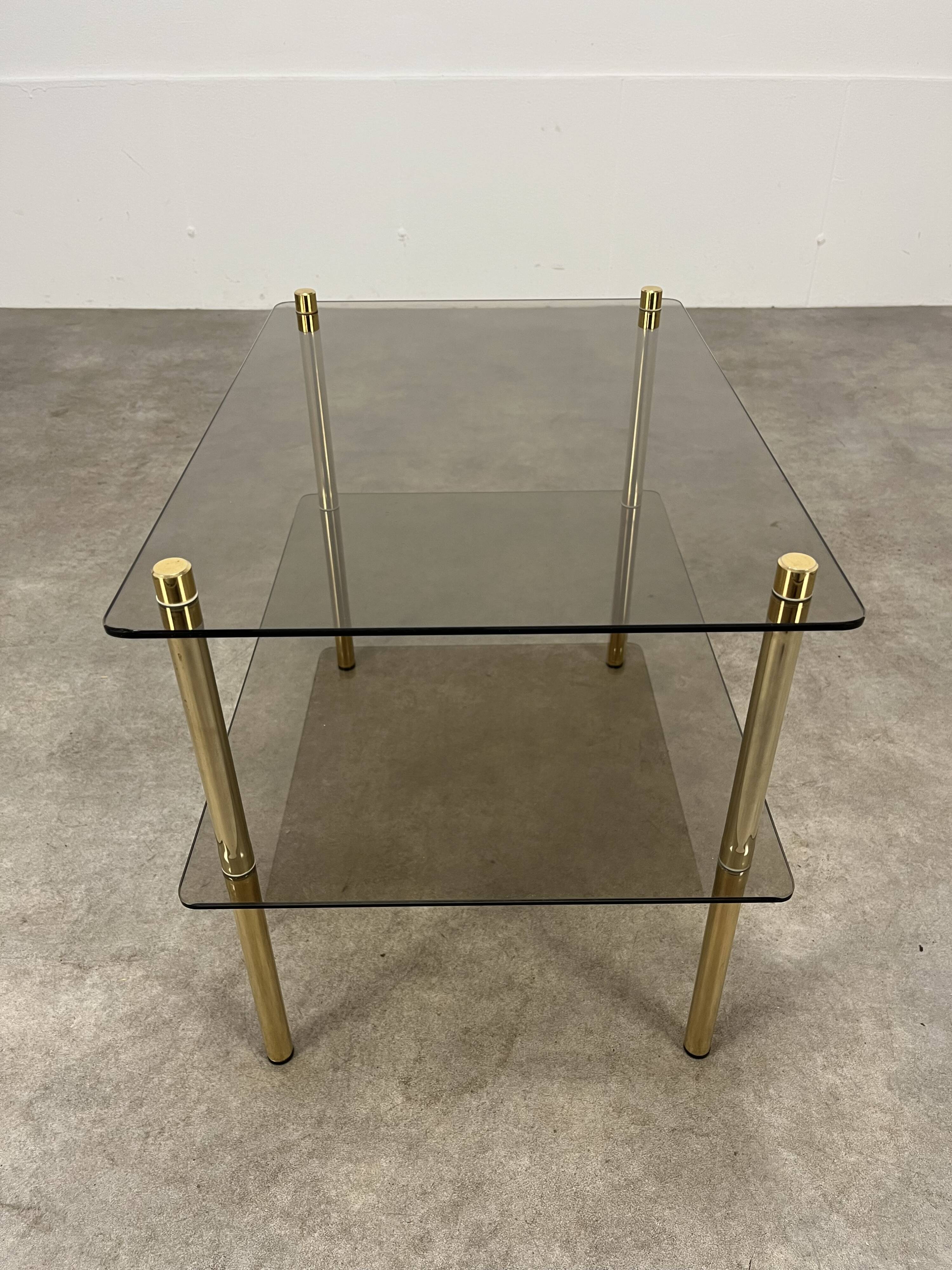 Smoked glass and gold metal side table, 1970s