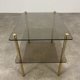 Smoked glass and gold metal side table from the 70s, end table