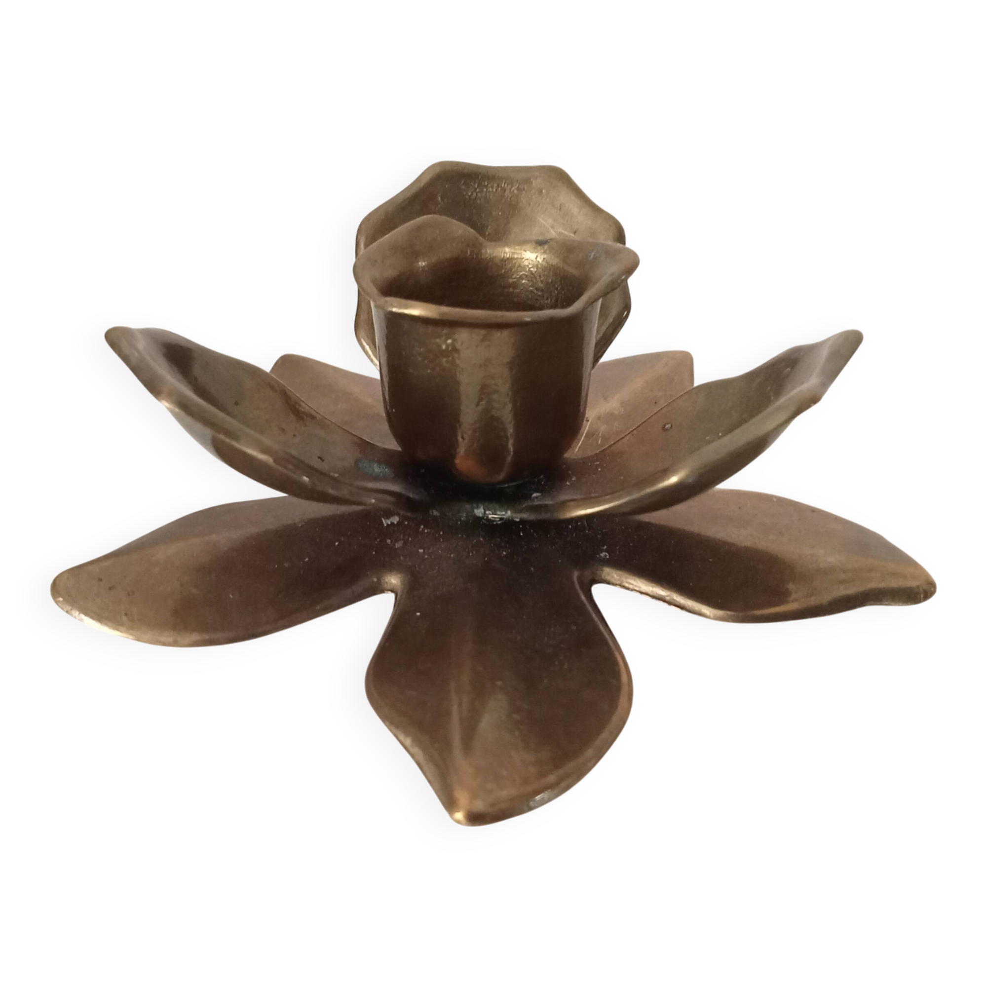 Vintage flower candlestick in solid gold brass