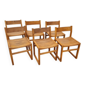 6 chaises traîneau en hêtre André Sornay