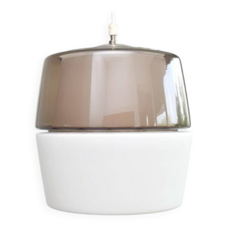 Peill & Putzler 1960s smoked glass pendant light mid-century modern modernist | amethyst purple colour block vintage MCM ceiling lamp