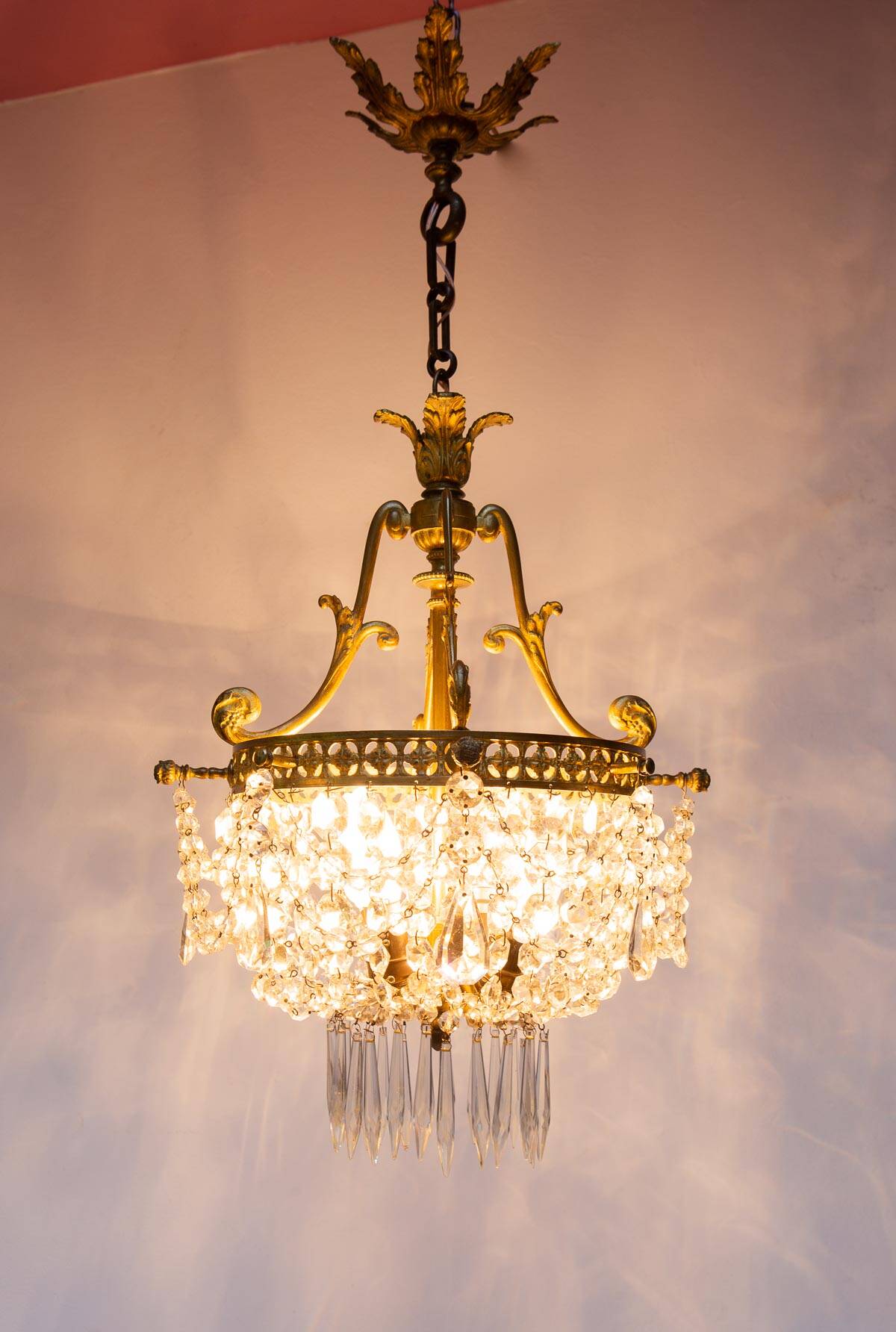 Antique French bronze chandelier with tassels circa 1900
