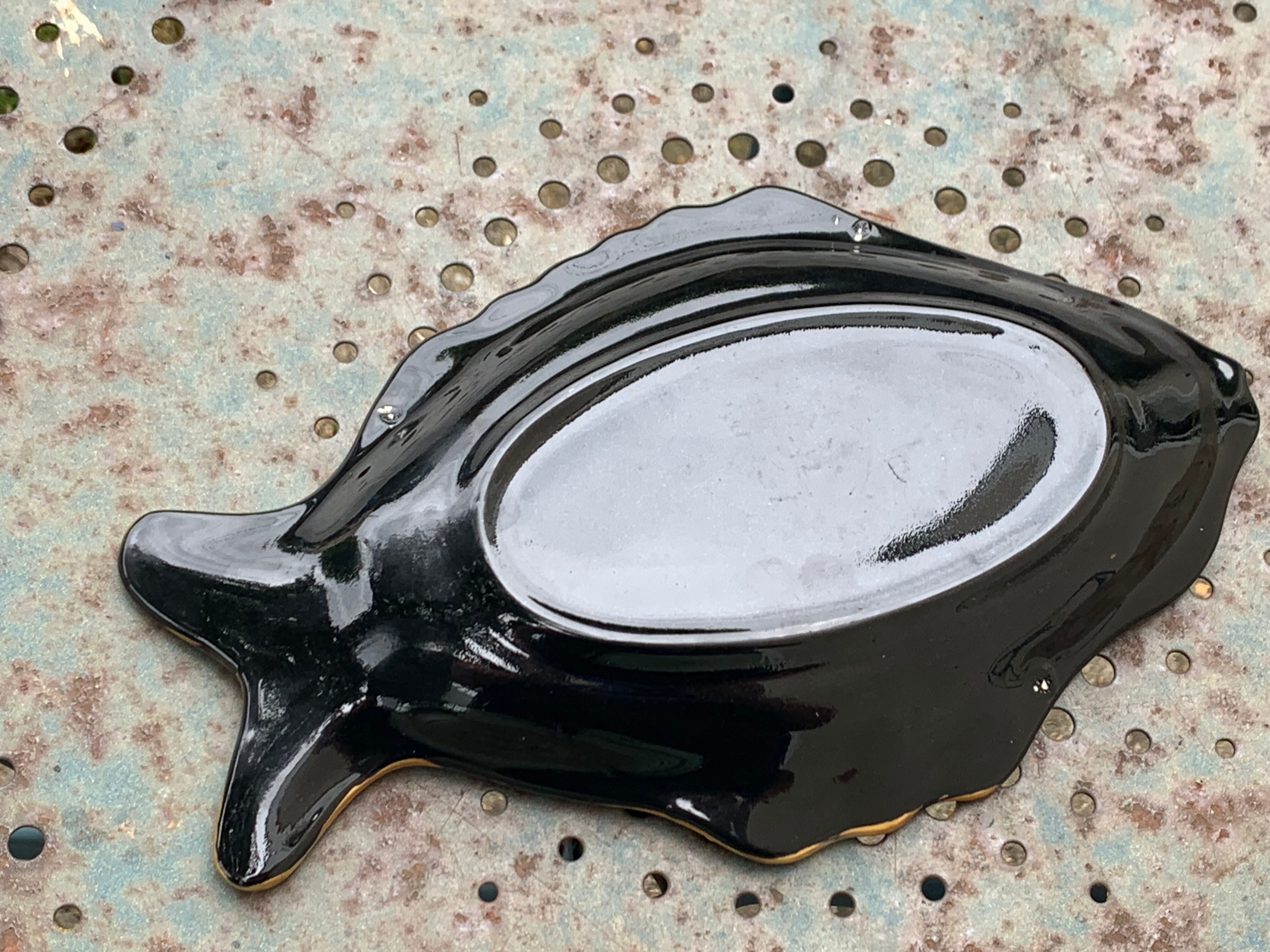 Empty pocket, small dish Fish, glazed ceramic, slip, VALLAURIS style, vintage