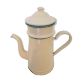 Old pale yellow enamelled coffee maker with filters