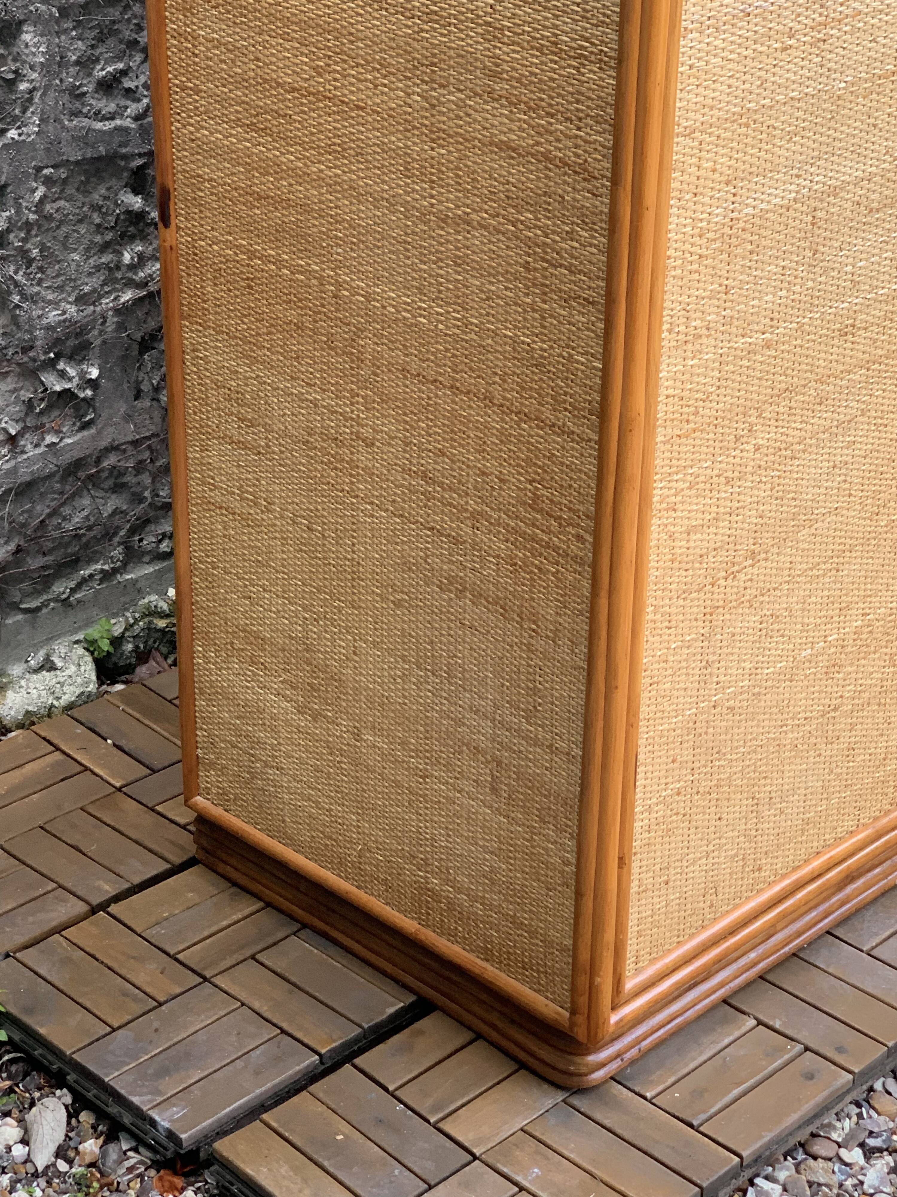 Vintage rattan and woven wicker wardrobe 1970s