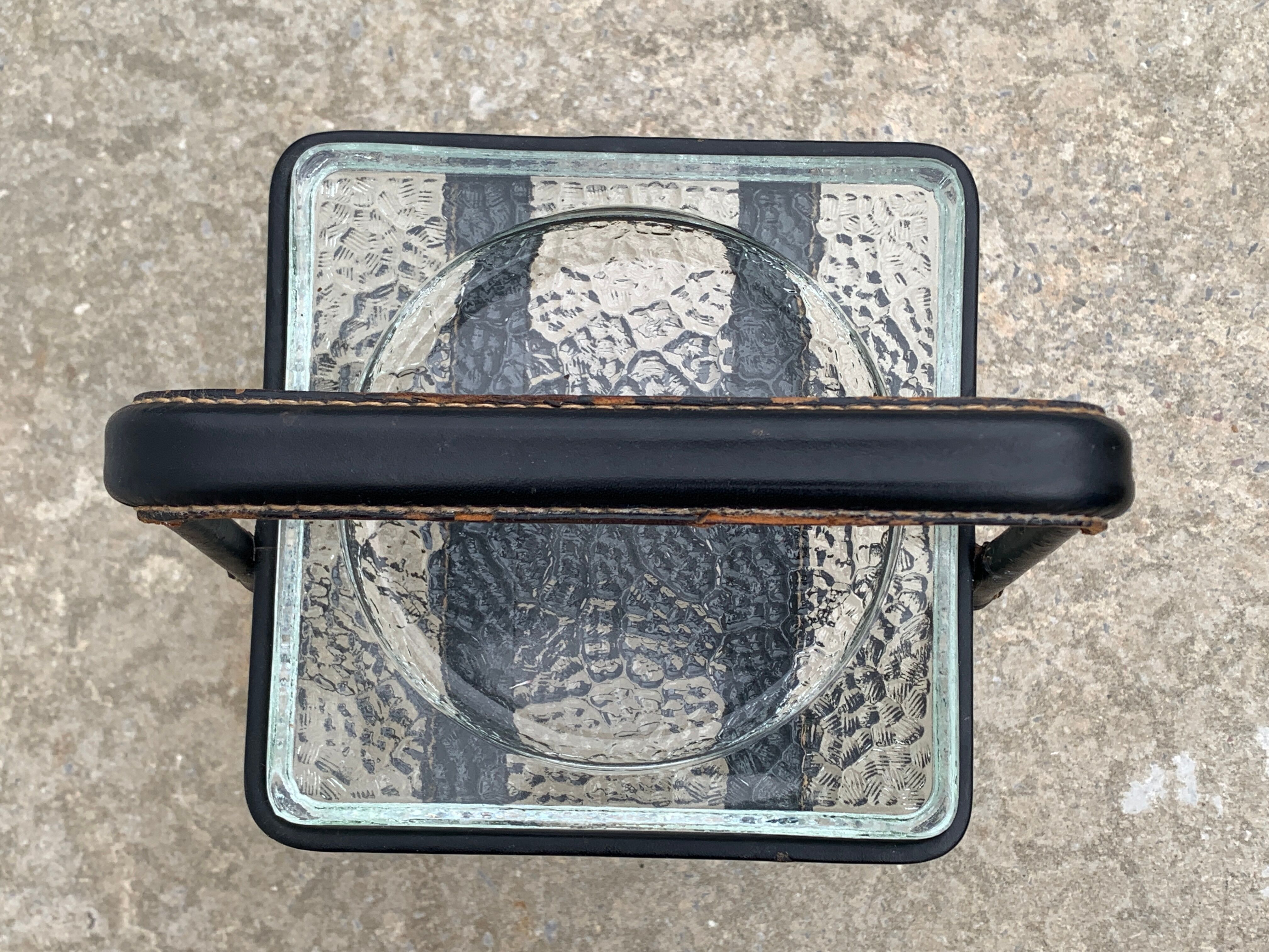 Cendrier on leather stand by Jacques Adnet, 1960