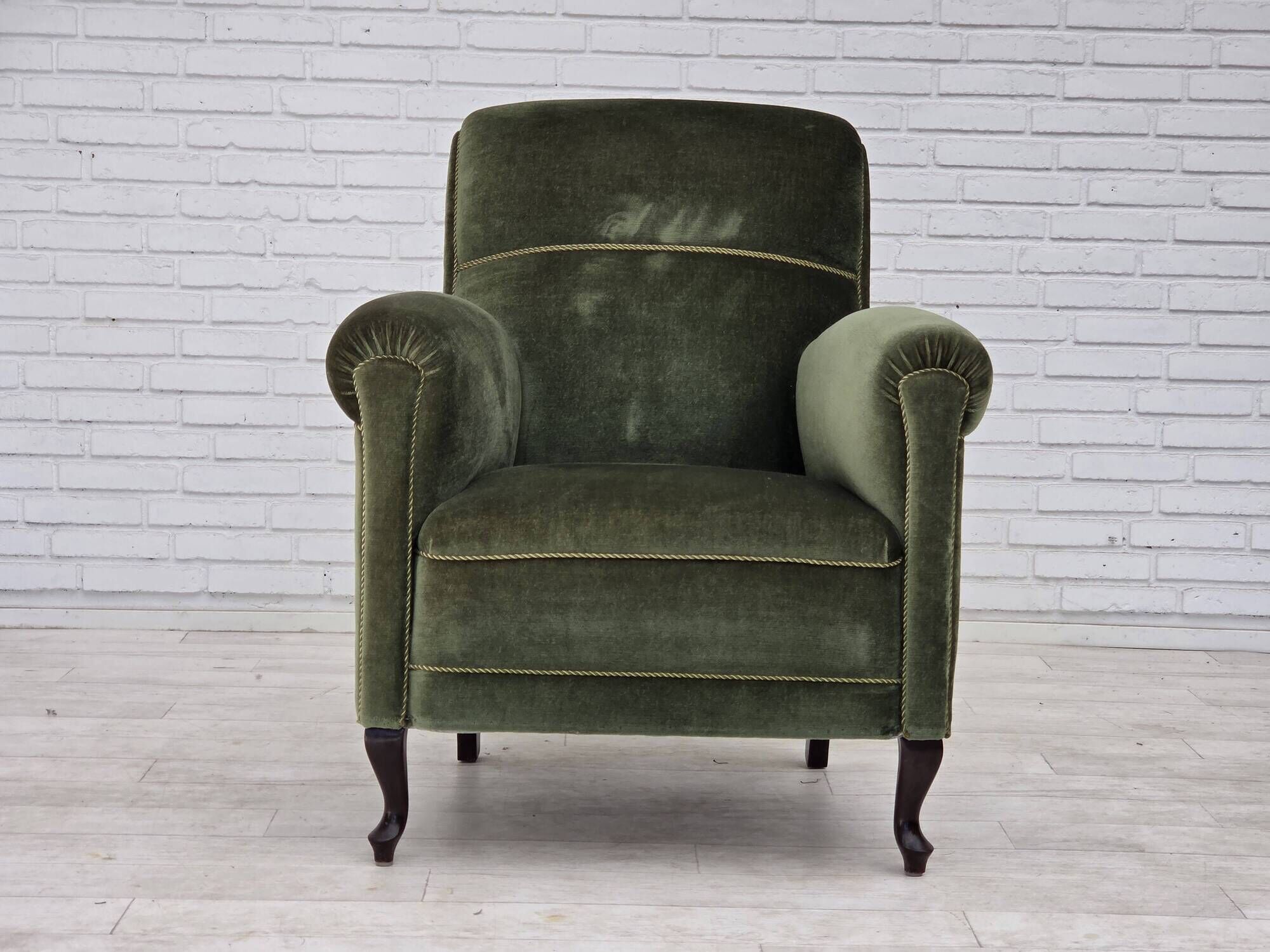 1950s, Danish highback relax armchair, furniture velour, beech wood.