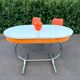 Formica leatherette chair with orange table, vintage 70s Space Age