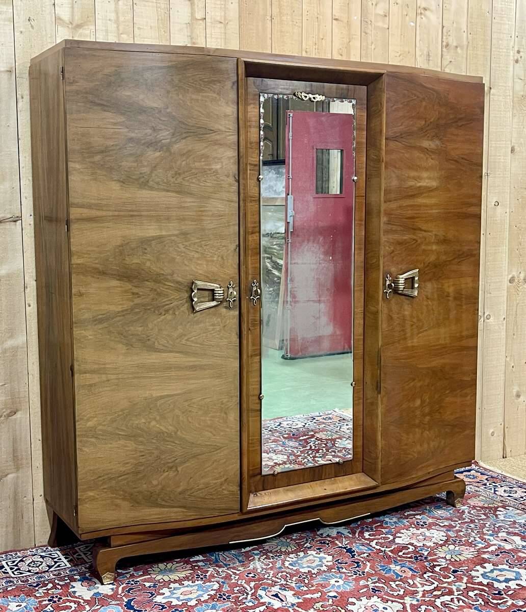 Art Deco 3-door walnut wardrobe - 1930s