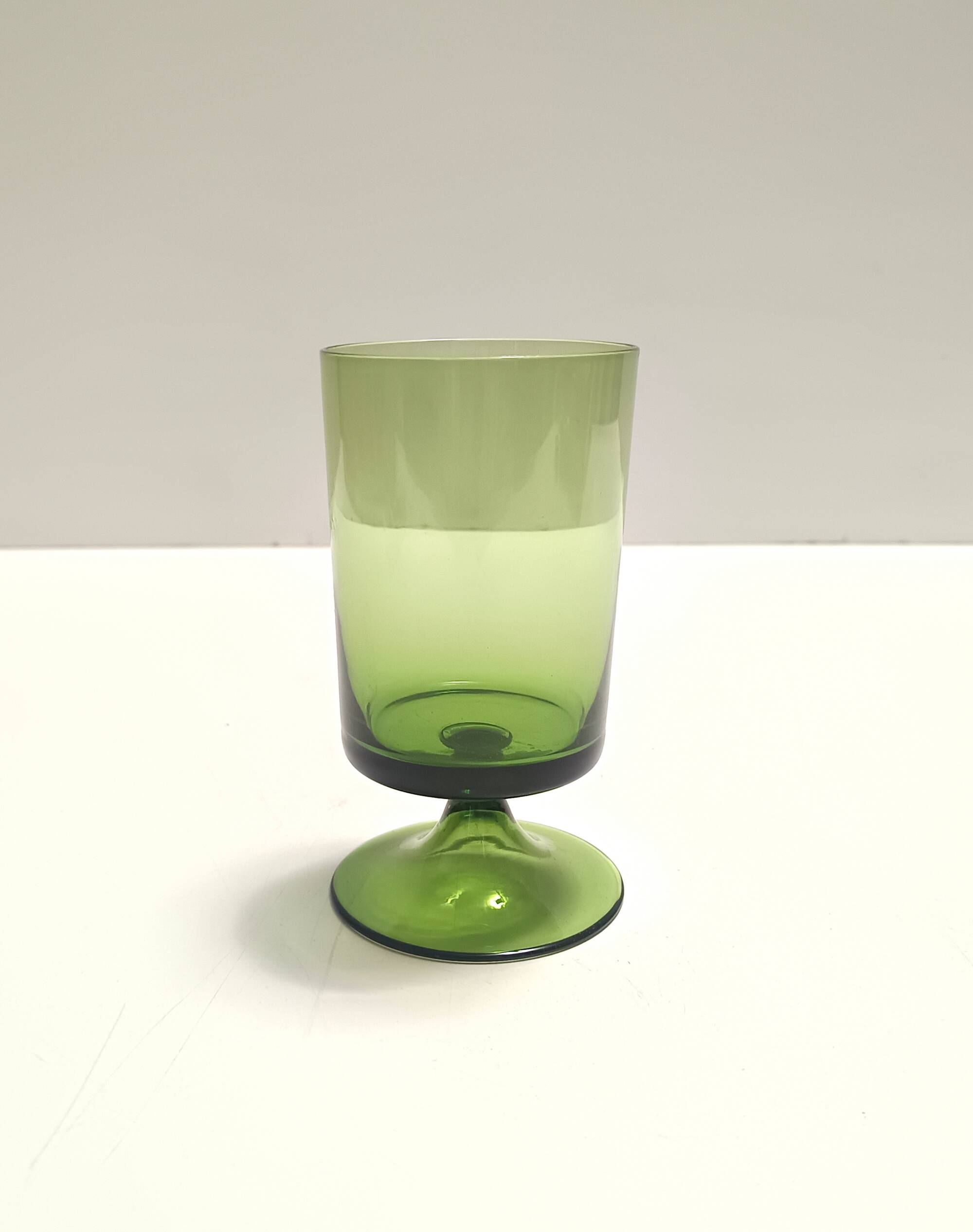 Set of Nine Green Hand-Blown Glass Drinking Glasses, Empoli, Italy