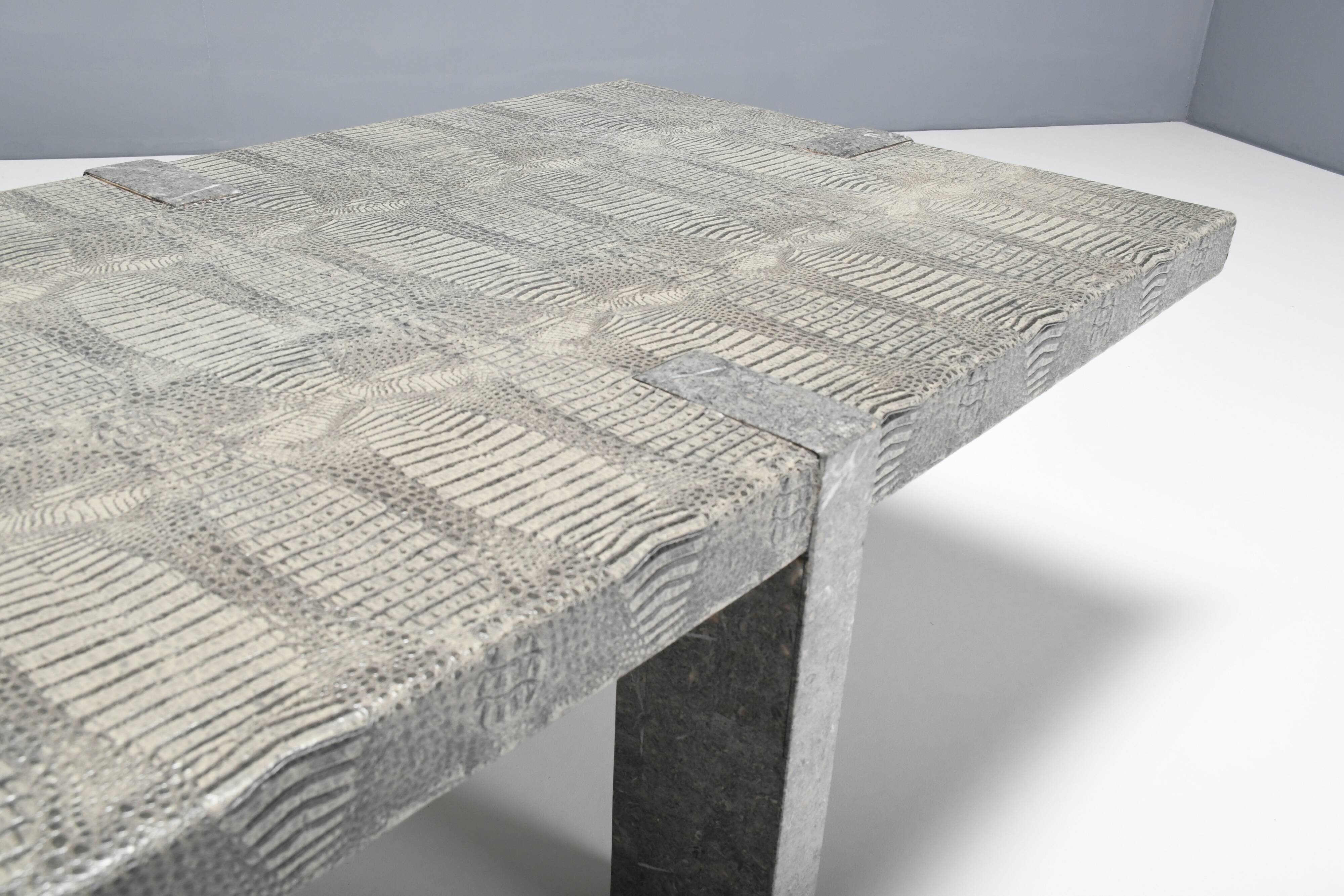 1970s Faux Crocodile Skin and Marble Coffee Table