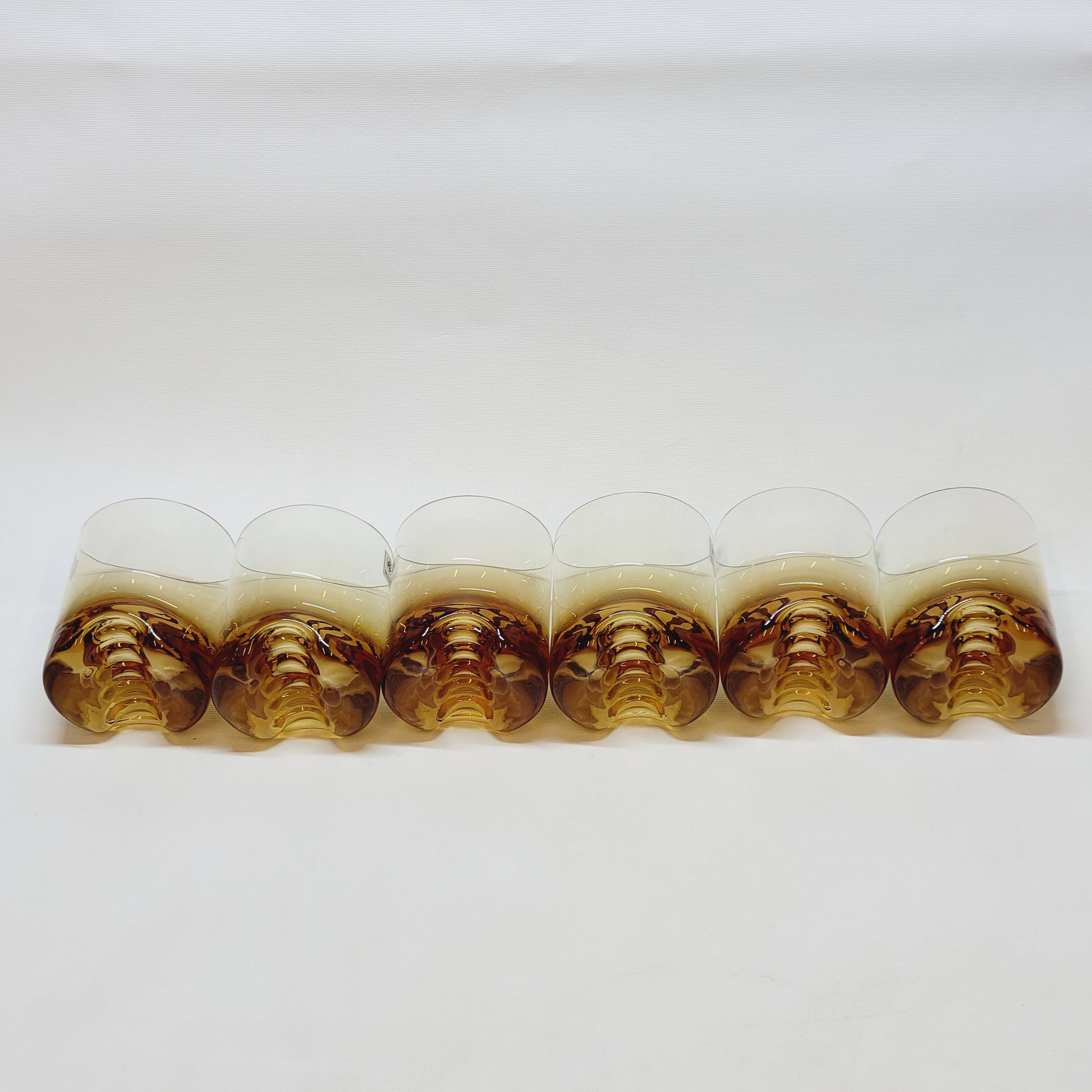 Verreries lorraines cristal set of 6 thick amber whiskey glasses vintage design