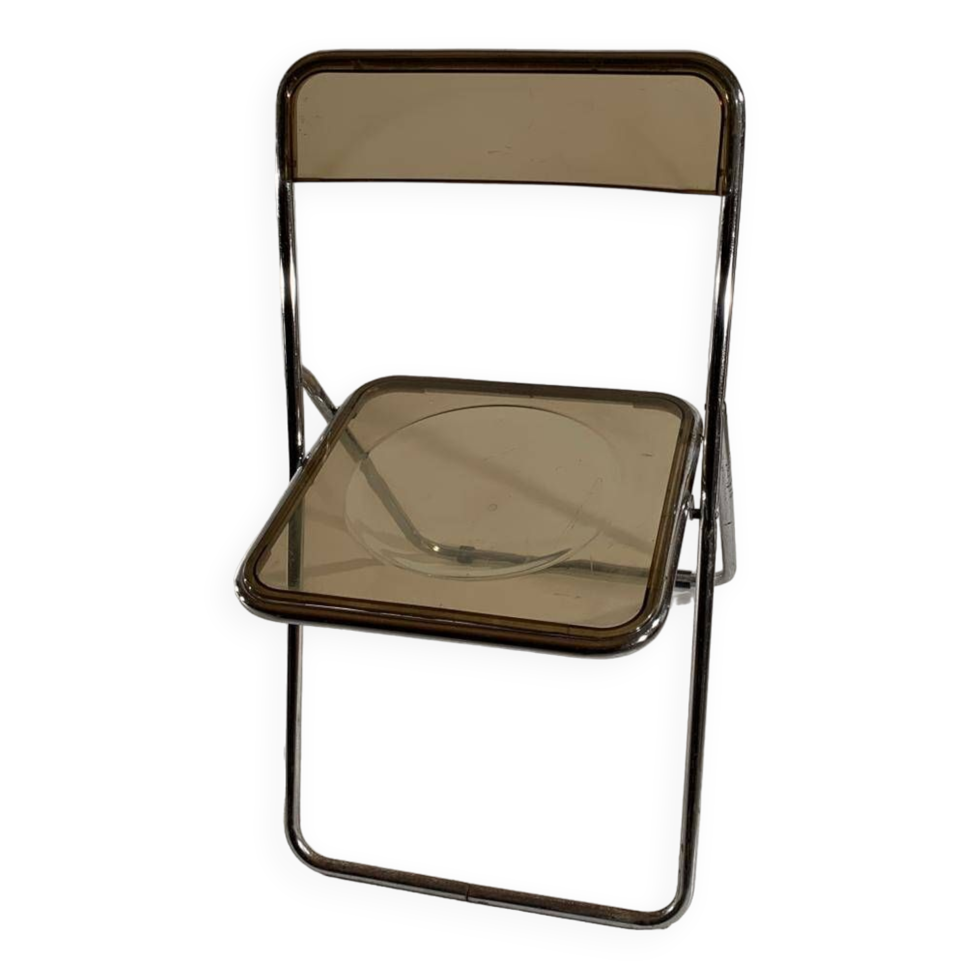 stainless steel and smoked plastic folding chair 70s style
