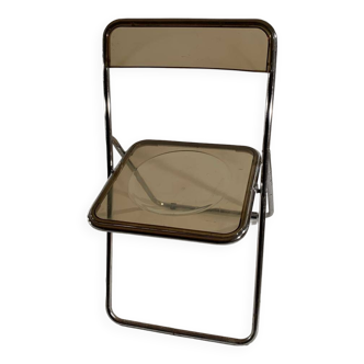 stainless steel and smoked plastic folding chair 70s style