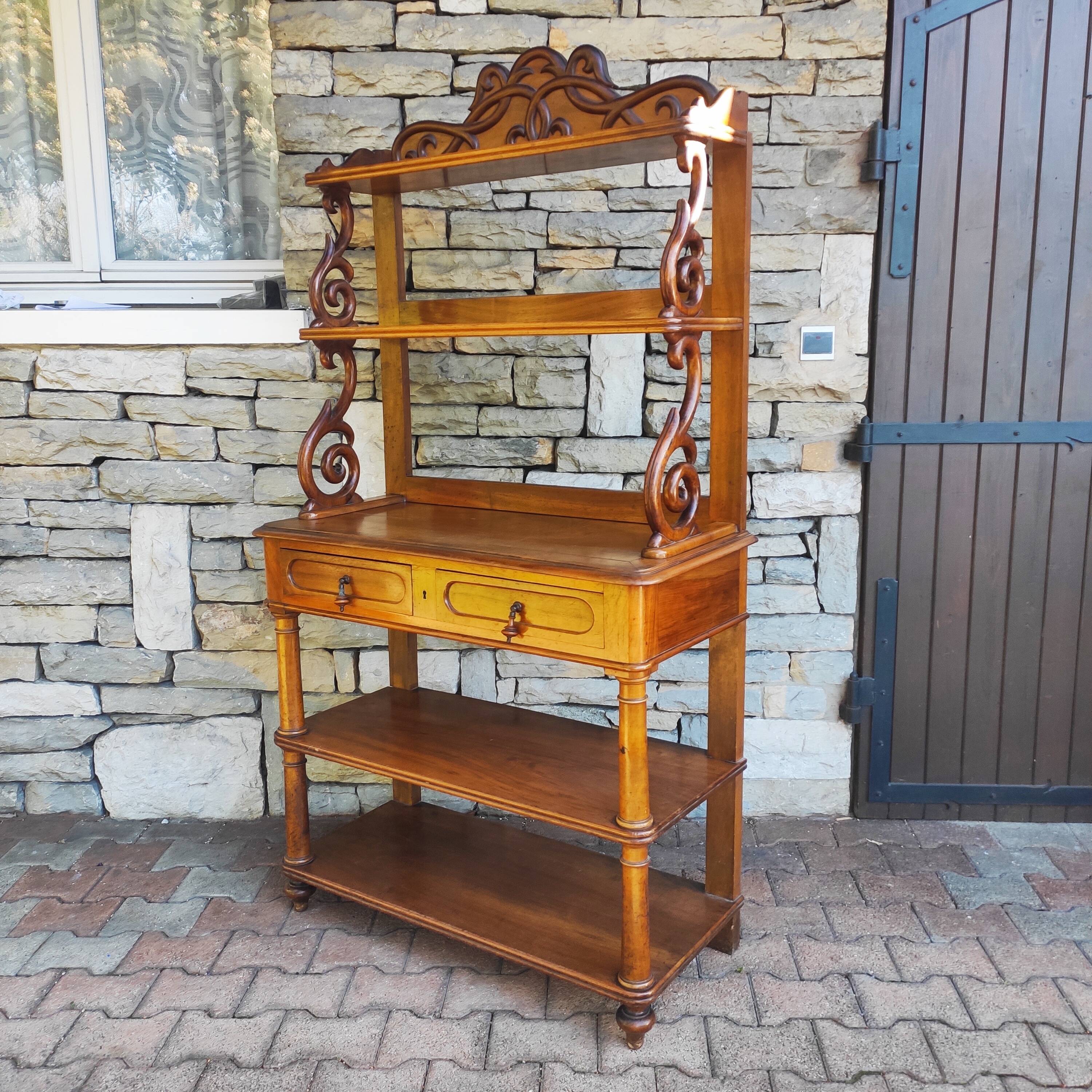Old solid blond walnut console table