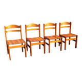 4 chaises de salle à manger en pin des années 1970