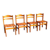 4 chaises de salle à manger en pin des années 1970