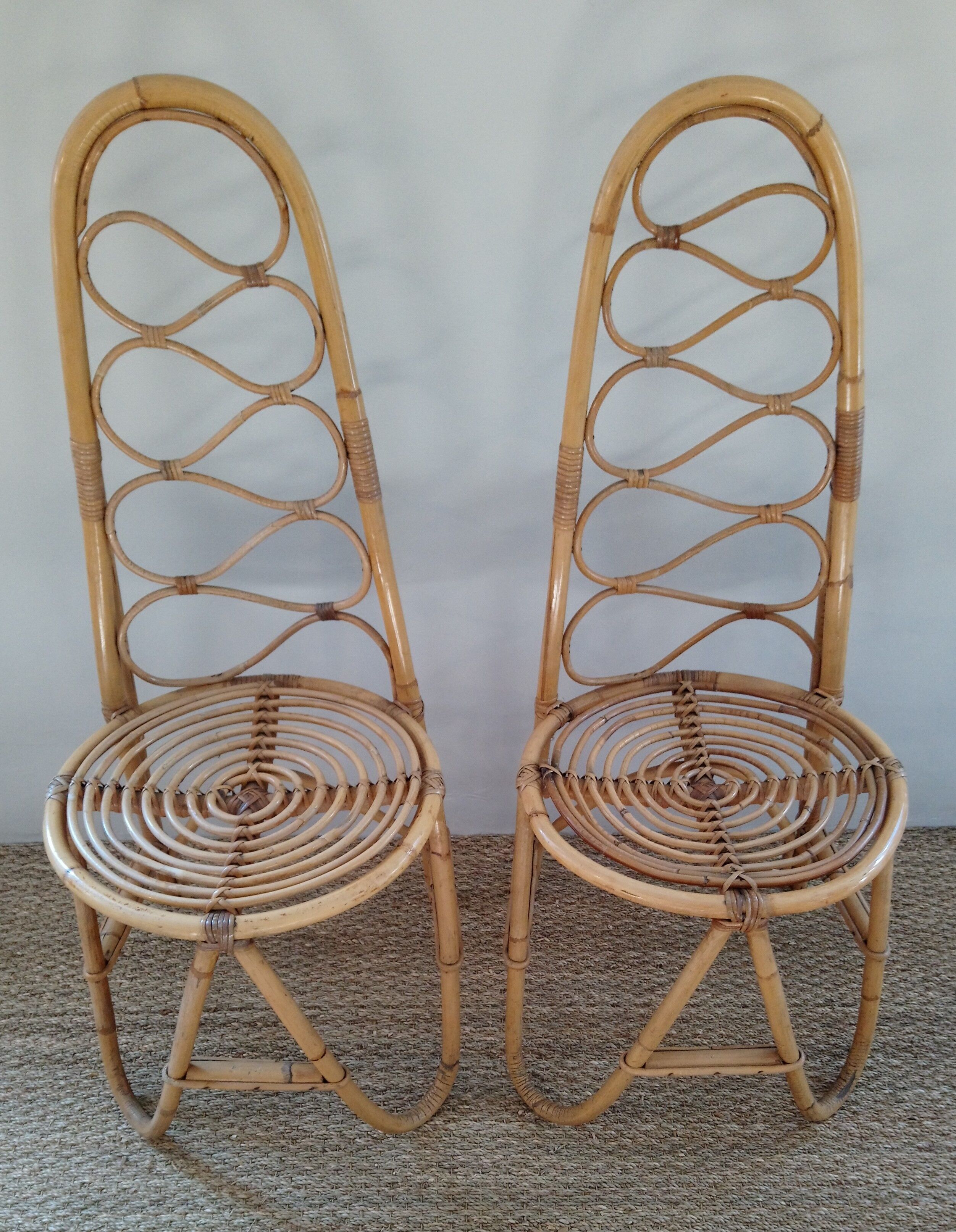Pair of bamboo chairs and rattan years 70