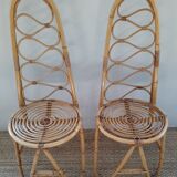 Pair of bamboo chairs and rattan years 70