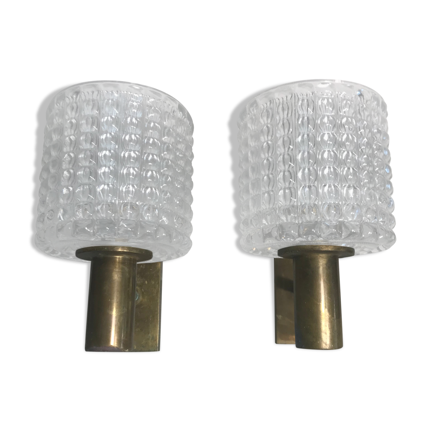 Pair appliques bronze with vintage moulded glass reflectors
