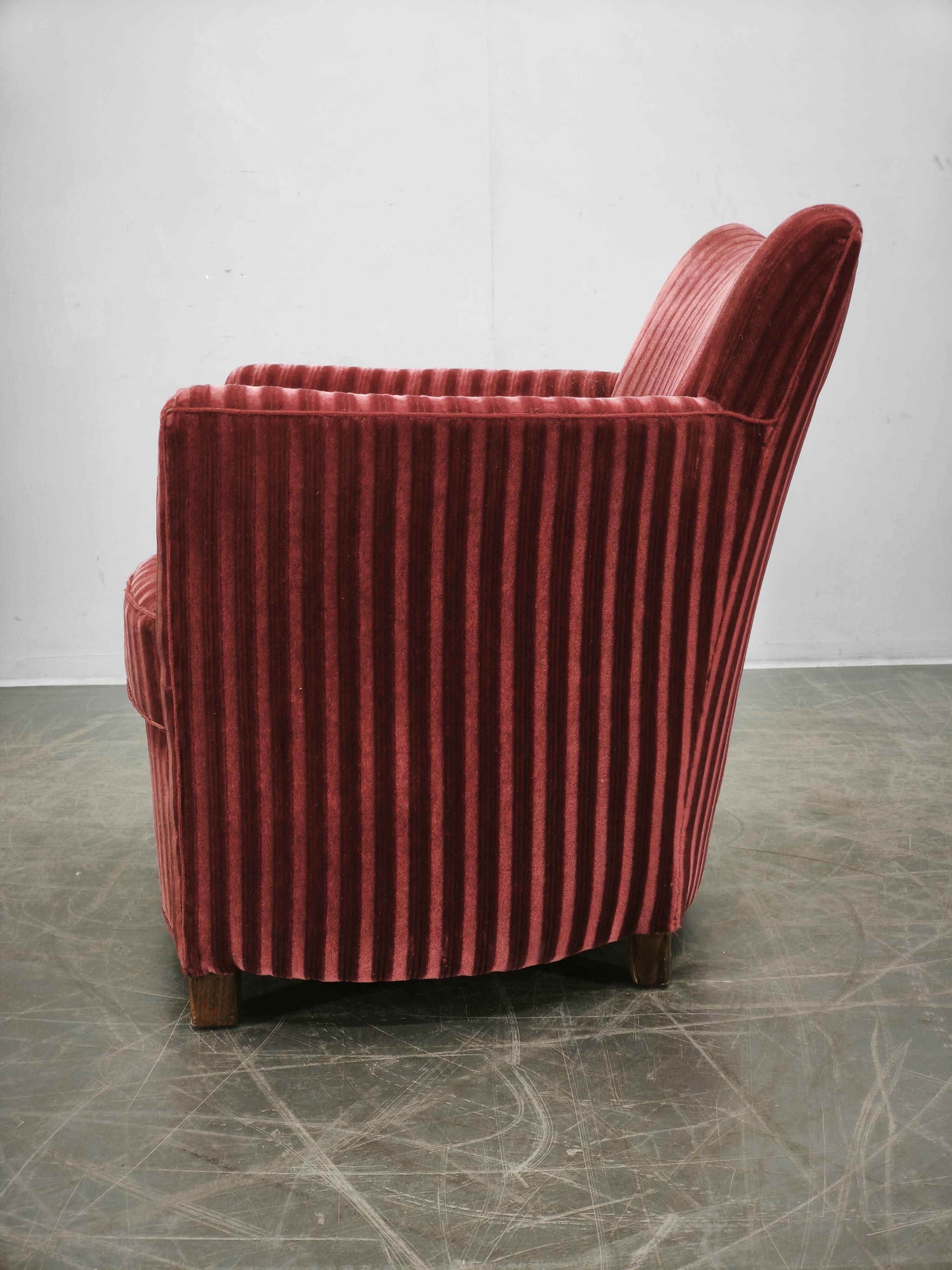 1950s Danish Modern Sculptural Velvet Lounge Armchair