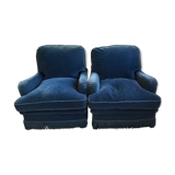 Pair of vintage chairs in oil blue velvet.