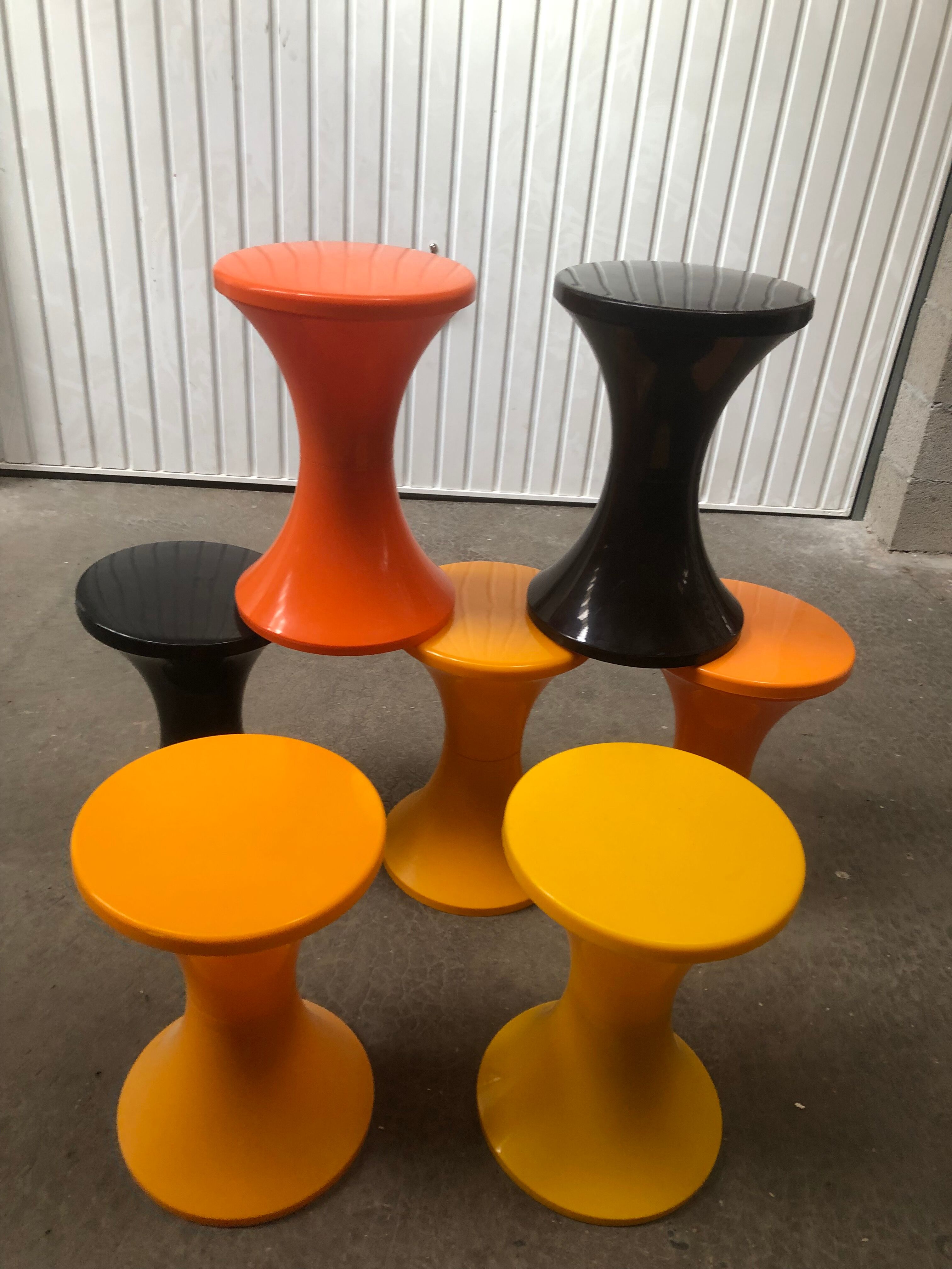 Lot 7 vintage tamtam stools 60s