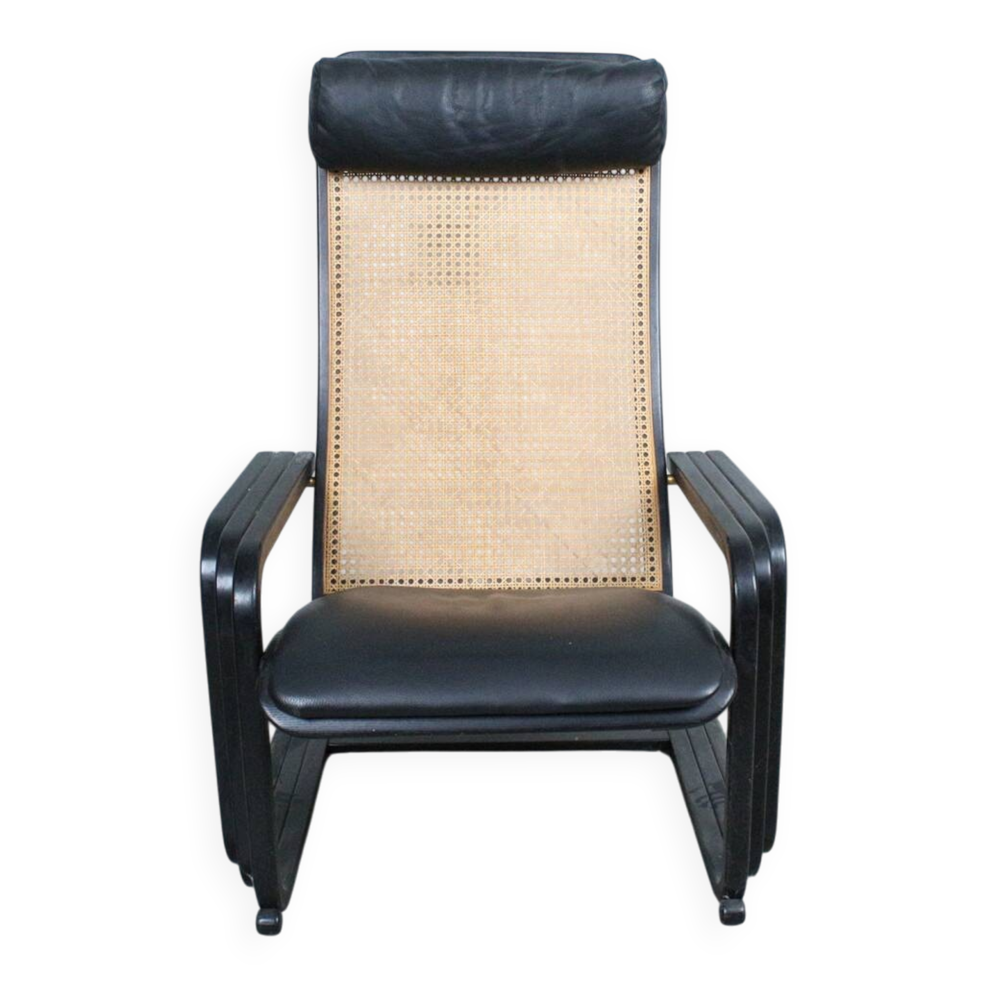 1980s Lounge Chair — Wiener Weave & Leather — Adjustable Backrest — Vintage
