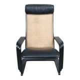 1980s Lounge Chair — Wiener Weave & Leather — Adjustable Backrest — Vintage