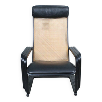 1980s Lounge Chair — Wiener Weave & Leather — Adjustable Backrest — Vintage