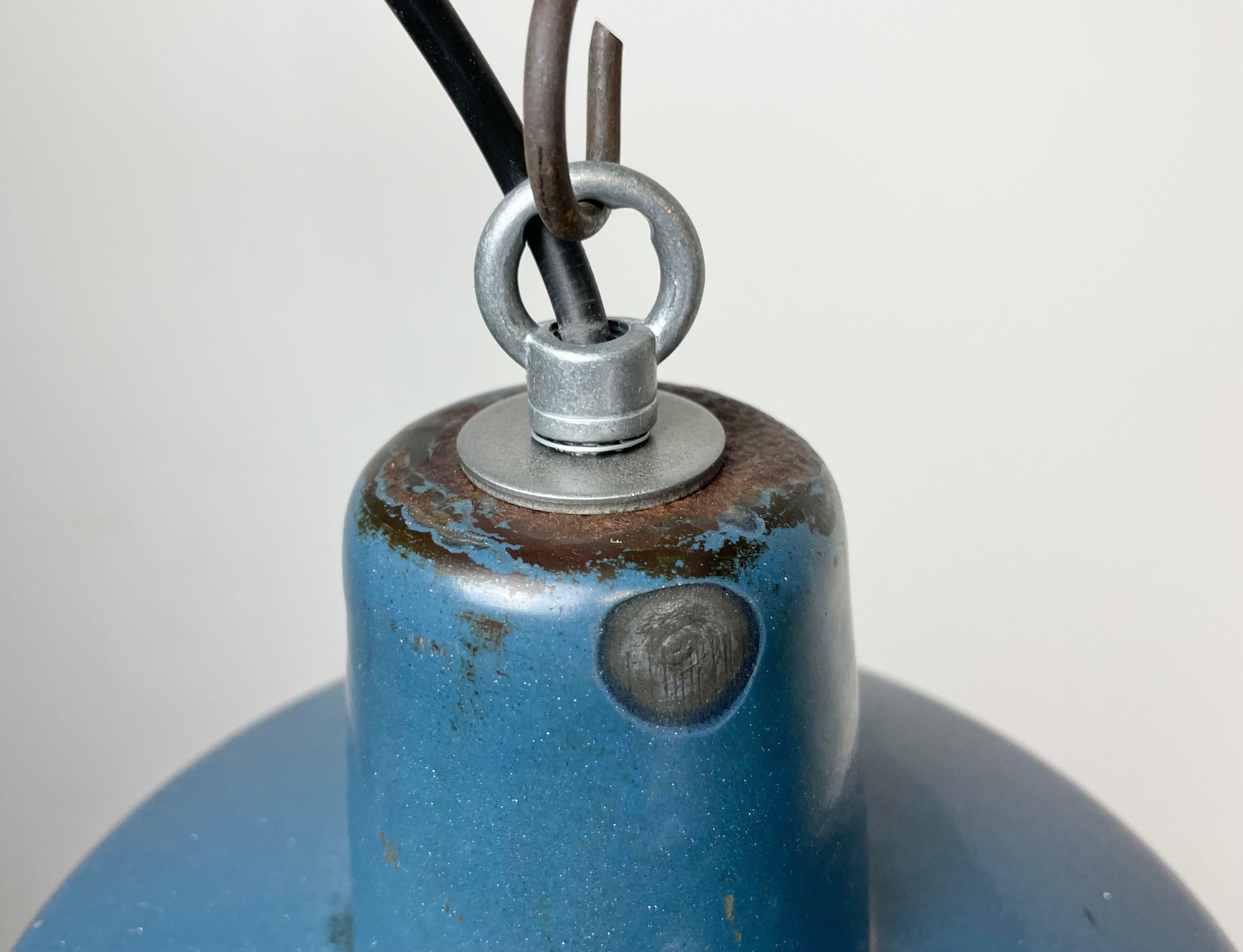 Industrial blue enamel pendant lamp, 1960s